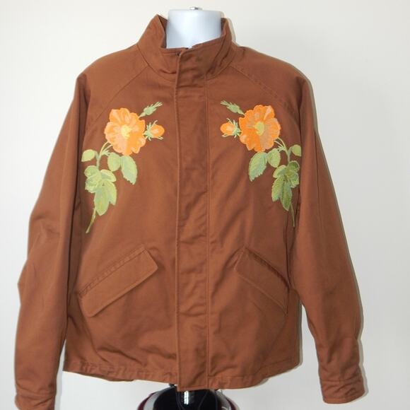 NWT HUGO Boss Brey Men's Brown Jacket Raglan SLV Dual Closure Floral Graphic XXL - Picture 1 of 13